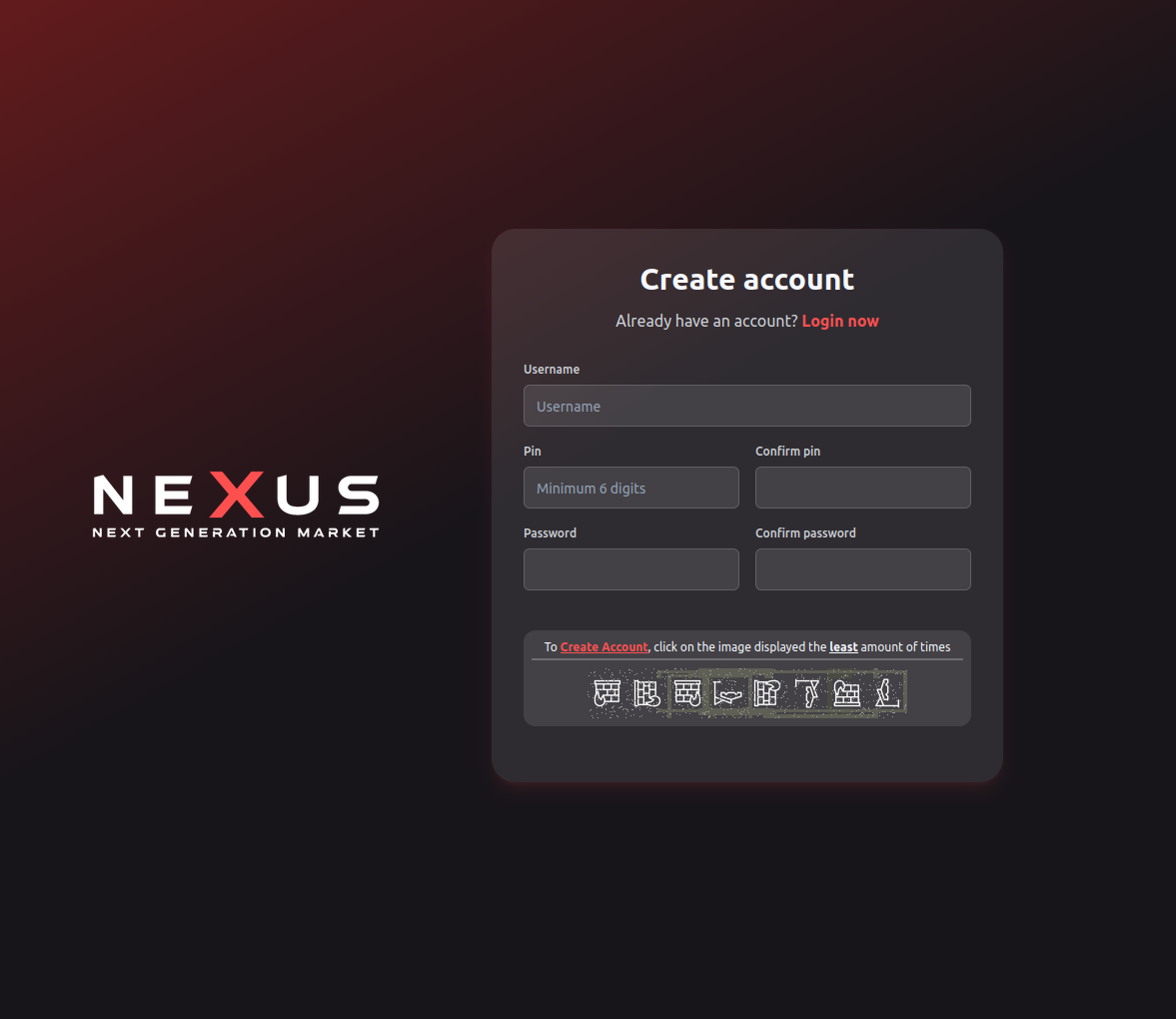 Nexus registration screen